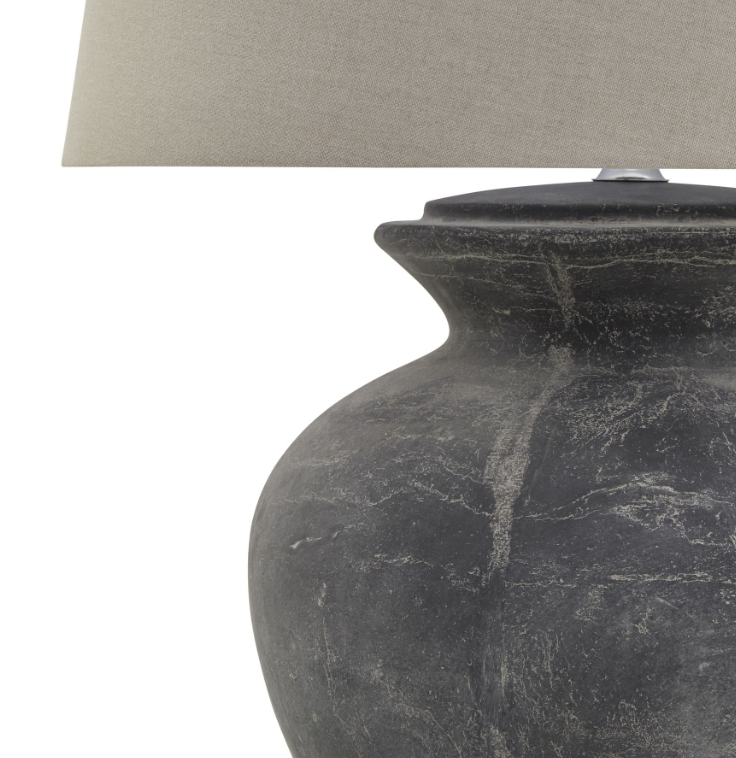 Amalfi Grey Round Table Lamp With Linen Shade