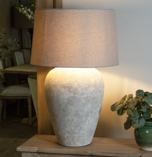 Athena Aged Stone Tall Table Lamp With Linen Shade