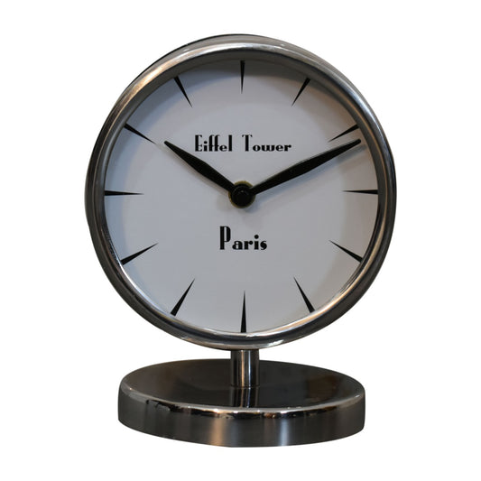 Chrome Table Clock with White Face